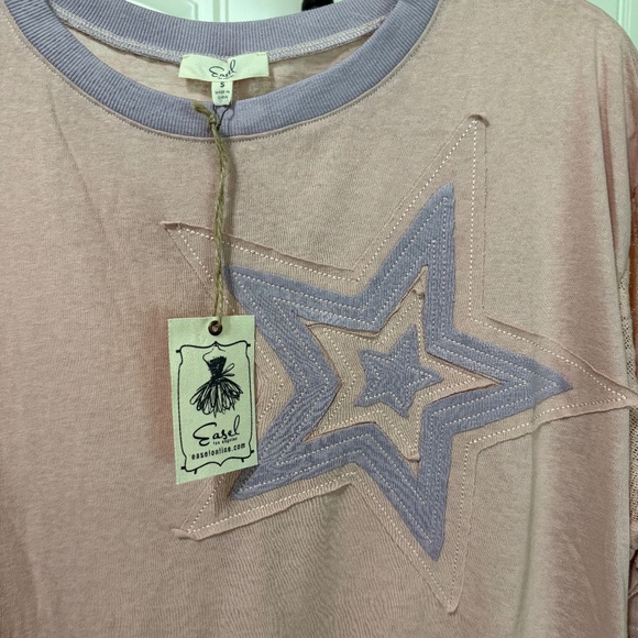 Easel Star Patched Long Sleeve Top  *NWT* - Picture 8 of 8